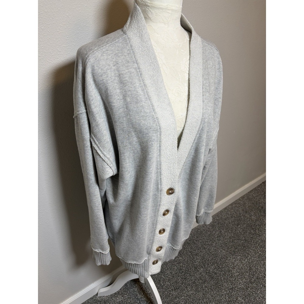 Aerie Boyfriend Button-Up Sweatshirt Cardigan~L~ Heather Gray Relaxed Loungewear - Picture 4 of 15